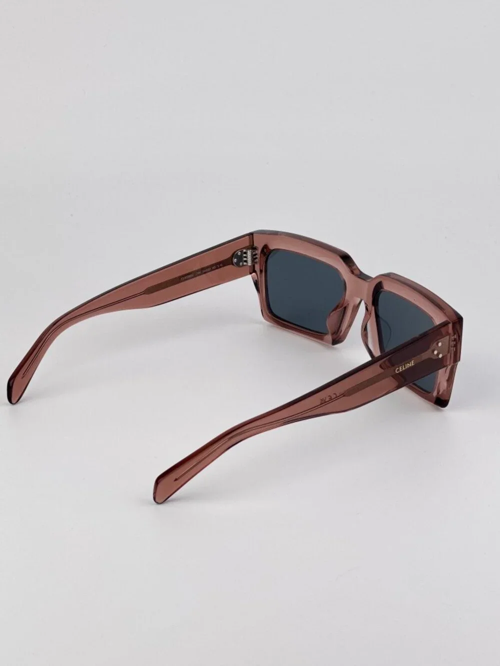 Celine CL40280U 74V “3 Dots” Rectangle Sunglasses – Dusty Pink Crystal / Blue